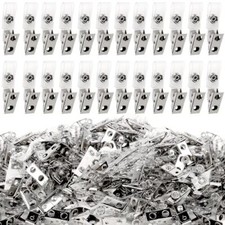 300 Pcs Metal Badge Clips with Double Hole Straps for ID Cards Badge Holders