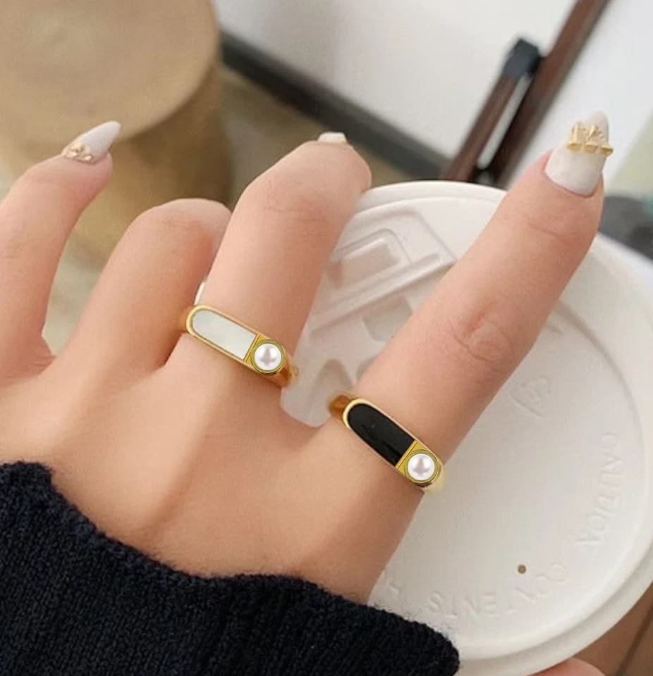 Кольцо из серебра 925 пробы с черным ониксом и белым жемчугом ручной работы для женщин - Изображение 2 из 4