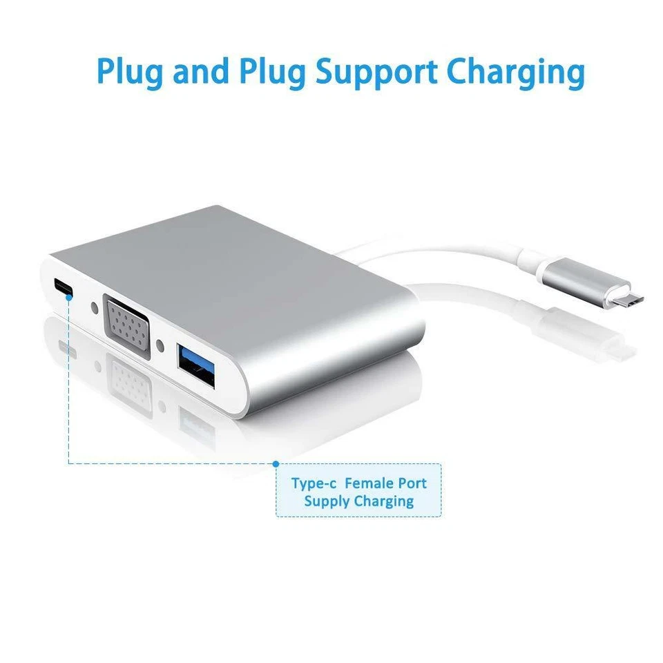 USB Type-C Thunderbolt3 to VGA USB3.0 Type-C PD Adapter Cable Fr Macbook Dell HP - Image 2 of 4