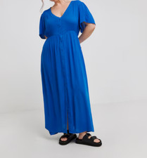 SIMPLY BE LADIES BLUE CRINKLE BUTTON UP MAXI DRESS (ref 389) SALE