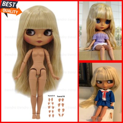 12 inch Blythe Doll from Factory Nude Jointed Body Dark Skin Straight Blond Hair