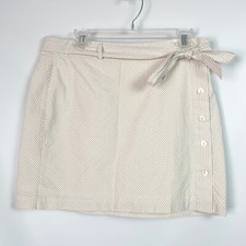 VIneyard Vines Womens 8 Mini Skirt Beige Stripe Nautical Lined Side Button Tie