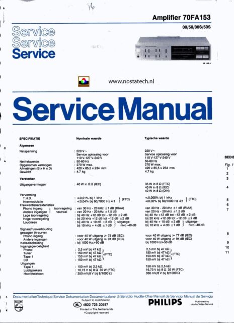 Service Manual Instructions for Philips 70 Fa 153