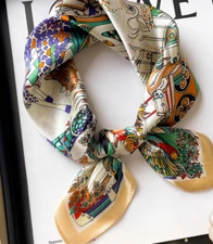 100% Mulberry Silk 21'' Small Scarf Women Neckerchief Wrap Animal Kingdom