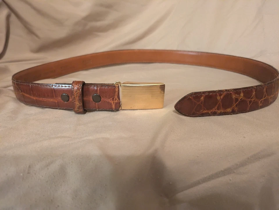 Cinto de crocodilo vintage RALPH LAUREN genuíno marrom médio Itália #1103 - Imagem 3 de 4