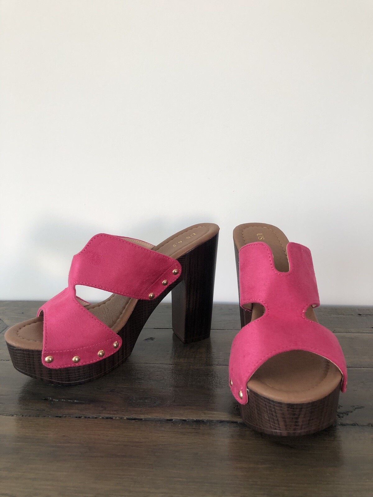 Faux Suede Platform High Block Heel Slides Size 6… - image 6