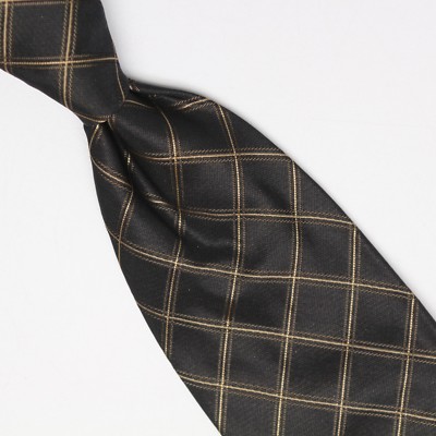 Frank Stella New York Mens Silk Necktie Black Gold Diamond Check Weave Woven Tie