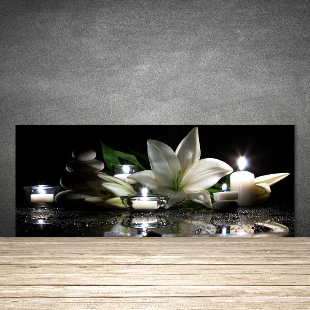 Crédence de cuisine en verre panneau 125x50 fond de hotte Pierres Fleurs