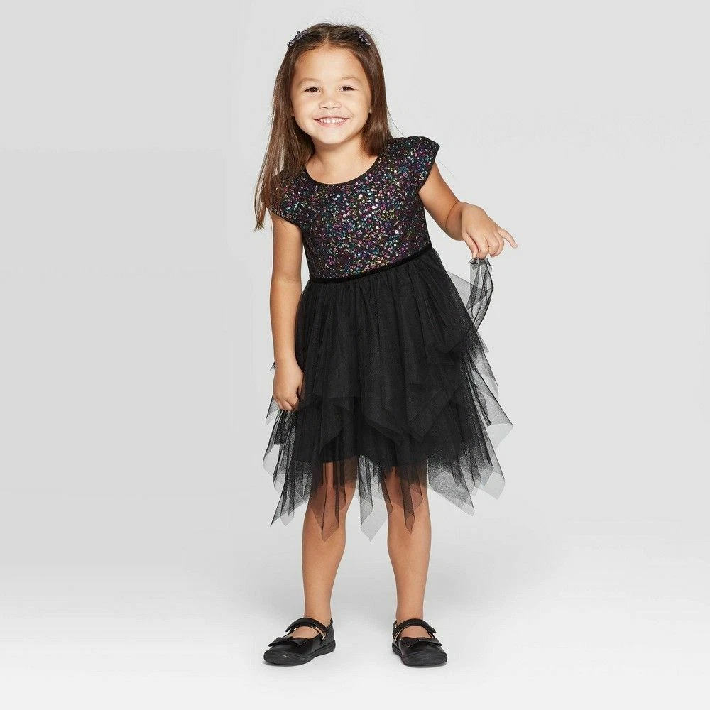 Black sequin top girls dress