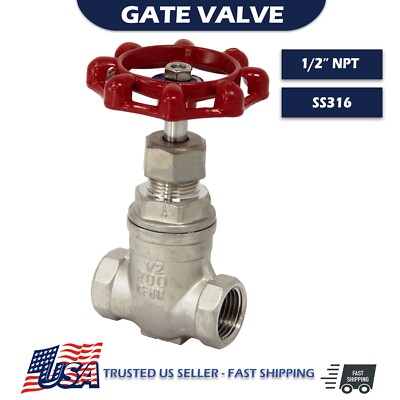 1/2'' Inch Gate Valve Female Threaded NPT 200 WOG Stainless Steel 316 