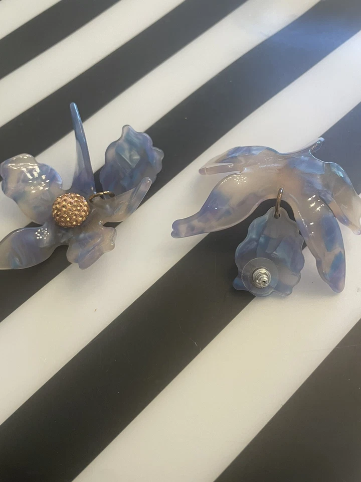 Diseñador Lele Sadoughi Cristal Lirio Resina Collar Conjunto Anillo Pendientes Azul Plata Foto 4 de 4