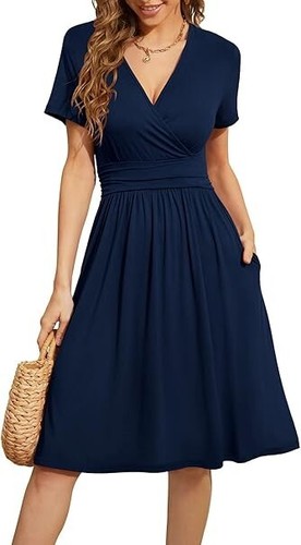 WEACZZY Womens Dresses Short Sleeve Casual Summer Dress V-Neck Party Dress, XXL - Picture 2 of 7
