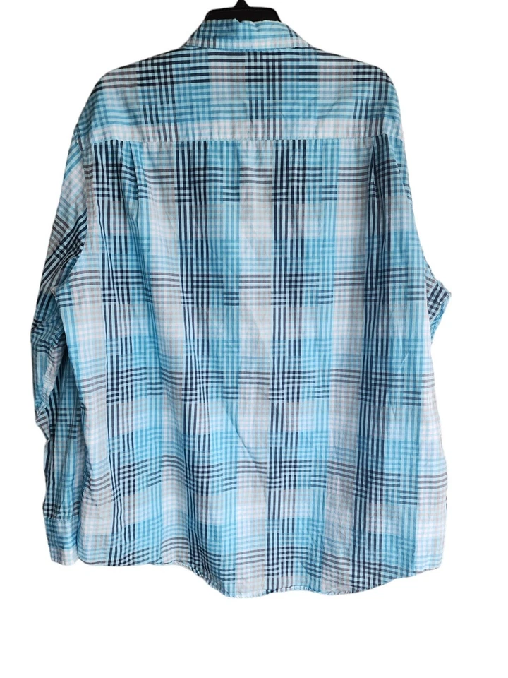 Camisa de vestir para hombre ALFANI calce regular manga larga abotonada azul a cuadros talla 2XL Foto 4 de 4