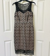 Ann Taylor Sleeveless Lace Dress, Khaki/Black, Size-2