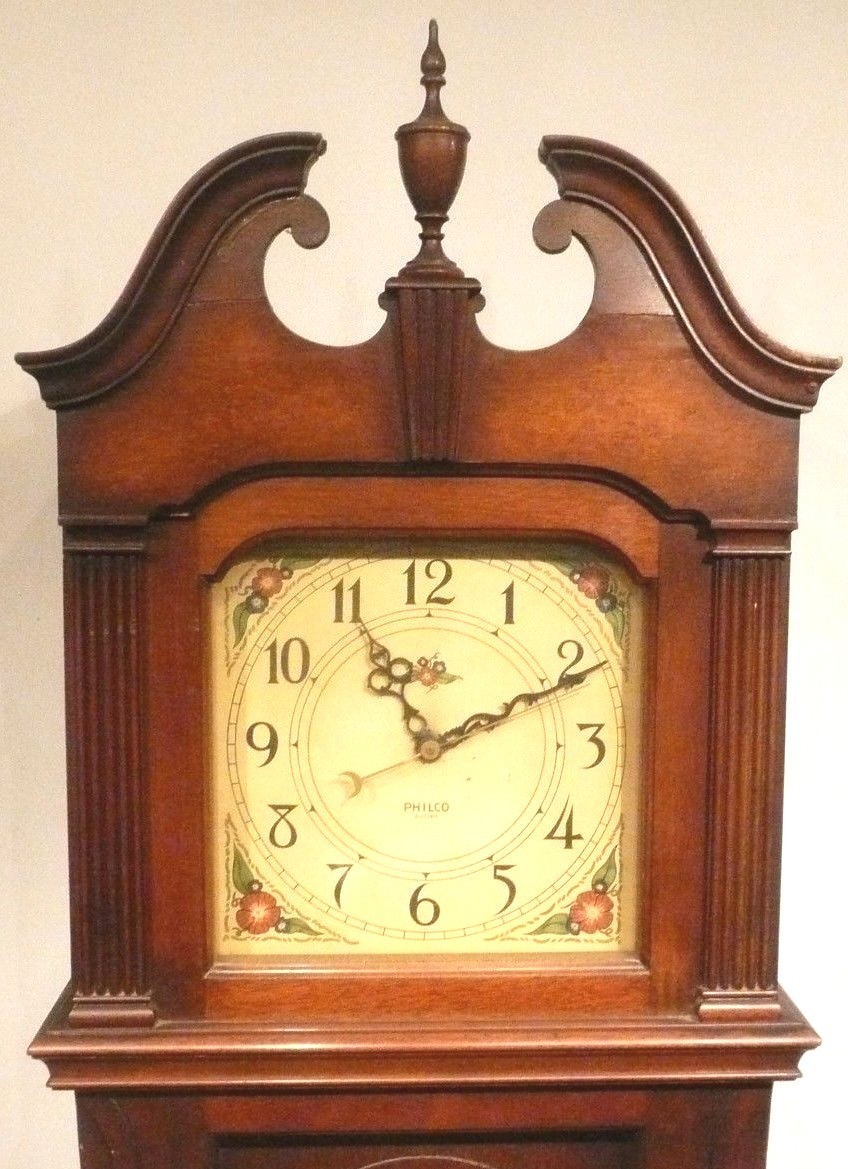 vintage RESTORED PHILCO 71" GRANDFATHER CLOCK / RADIO Good Working