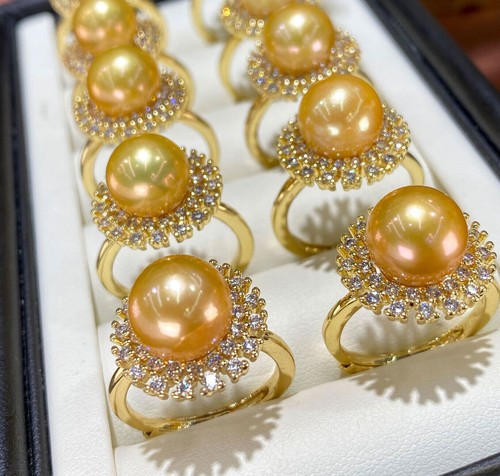 Natural South Sea Baroque Edison Pear Bead Crystal Inlay Ring Adjustable Size - Picture 10 of 37