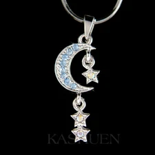 ~Blue CRESCENT MOON STAR~ made with Swarovski Crystal Celestial Necklace Jewelry