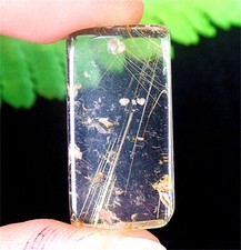 28x15x5mm Natural Gold Rutilated Quartz Crystals Oblong Reiki Pendant AD61431