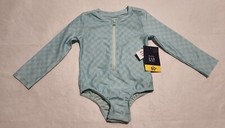 NWT Baby Gap Blue Check Long Sleeve Zip Up 1PC Rashguard Swimsuit Toddler Girl