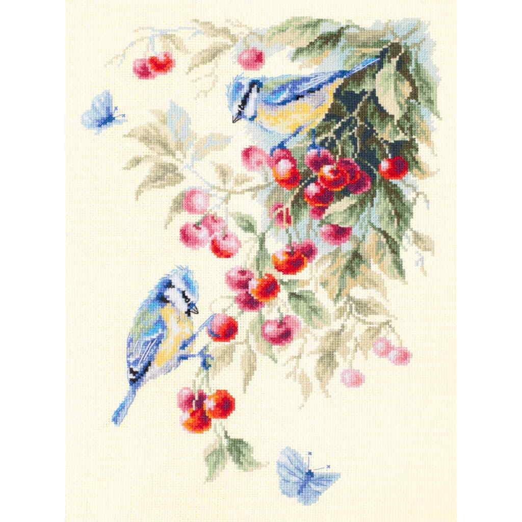 Magic Needle Zweigart Edition counted cross stitch kit Blue Tits and  Cherry, 2 | eBay