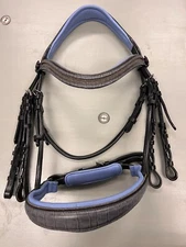Halter Ego Grey Croc & Blue Napa Padding Double Bridle. Size Full