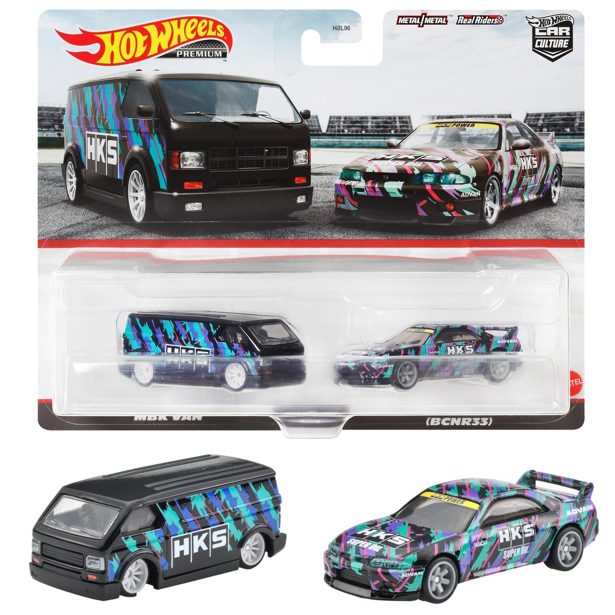 Mattel Hot Wheels HKF53 Premium 2-Pack Nissan Skyline GT-R MBK Van