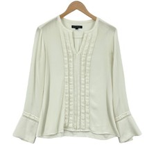 Banana Republic Blouse Top Womens Small Ivory Long Casual Sleeve V Neck Pullover