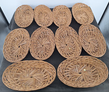 Vintage Oval Tapered Wicker Woven Basket Bowl Natural Colored Lot of 9