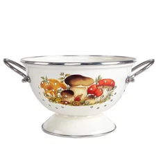 MUSHROOMS Enameled Colander, Enamelware Strainer Pasta Fruit 2.6 qt