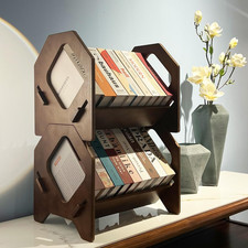 2 Pack Stackable Desktop Bookshelf with Handle for Home Office Organization