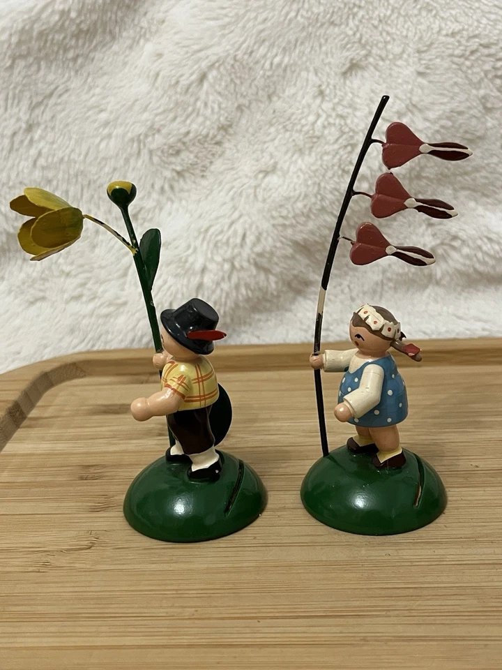 4 tarjeteros de colección Erzgebirge Alemania madera flor niños lugar LEER Foto 4 de 4