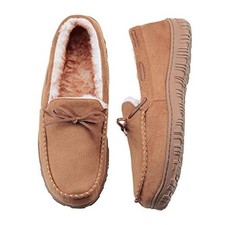 Mens Slippers Moccasins with Plush Lined Cozy House Bedroom 11 Classic Brown