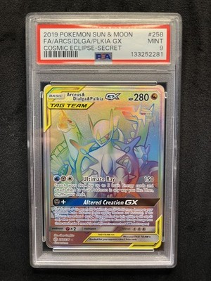 Pokemon Arceus Dialga Palkia GX Rainbow 258/236 Cosmic Eclipse PSA 9 Mint