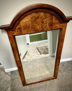 Vintage Burl Wood Arched Wall Mirror