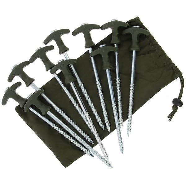 Piquets de tente Bivvy Peg lot de 10 sardines en acier de 21 cm avec sac de transport