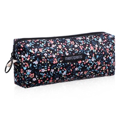 Astuccio Telescopico Floreale In Tessuto Oxford – Motivo Acquerello Rosa E Grigio, Portapenne Multifunzione Trousse E Portafoglio, Chiuso 10,5 Cm
