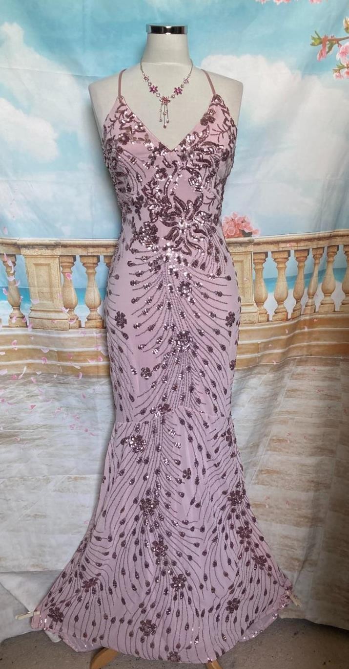 Maxi Dress 12 Pink Sequin NEW Quiz Fishtail Crossback Prom Train Backless  Party