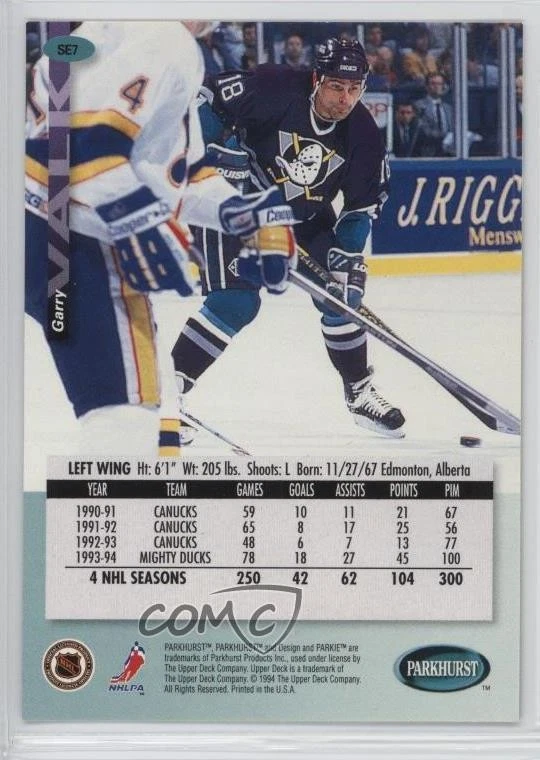1994-95 Parkhurst SE Garry Valk #SE7 - Image 2 of 2
