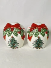 SPODE Christmas Tree Ribbons Salt & Pepper Shakers Collectibles