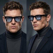 Men Sunglasses Black Small Retro Hip Hop Thick Square Frame Trendy Elegant 2026