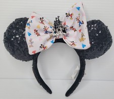 Disney Loungefly Mickey Mouse Friends Minnie Ears Bow Black Sequins Castle