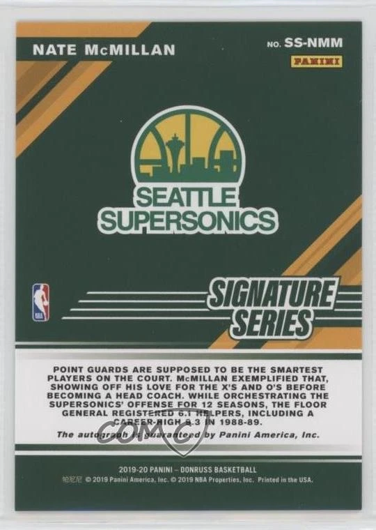 2019-20 Panini Donruss Signature Series Nate McMillan #SS-NMM Auto - Image 2 of 2