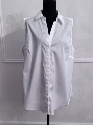 Ann Taylor XXL 18 White Sleeveless Essential Shirt NWOT Button Front Stretch