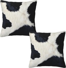 Western Cow Print Black and White Pillow Covers 20x20 Set of 2, Faux Fur