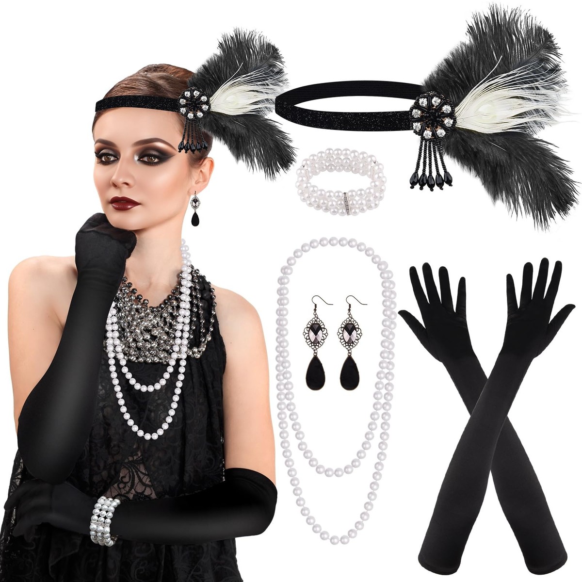 6967 Roaring 20s Flapper Accessory For Women Great Gatsby 1920s 1920s Flapper Accessories Set, Great Gatsby, Roaring 20s  main image 2