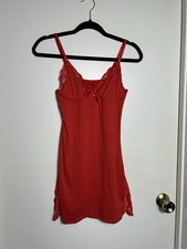Coquette Red Mini Slip Dress Lace Hem  Bow Detail Y2K Style Lingerie Size L