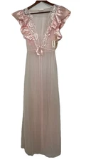 Val Mode Women's Lingerie Vintage Baby Pink Chiffon Satin Maxi Dress Ruffles