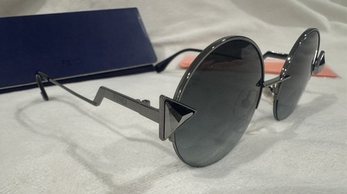 AUTHENTIC FENDI Sunglasses 0243/S 51mm Silver Black Irregular Round Grey Rimless - Picture 6 of 16