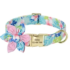 Personalized Flower Dog Collar Nylon Floral Custom Engraved Name ID Adjustable