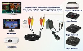 AC Adapter Home Charger +Audio Video AV Cable 10FT Cord For Nintendo NES System